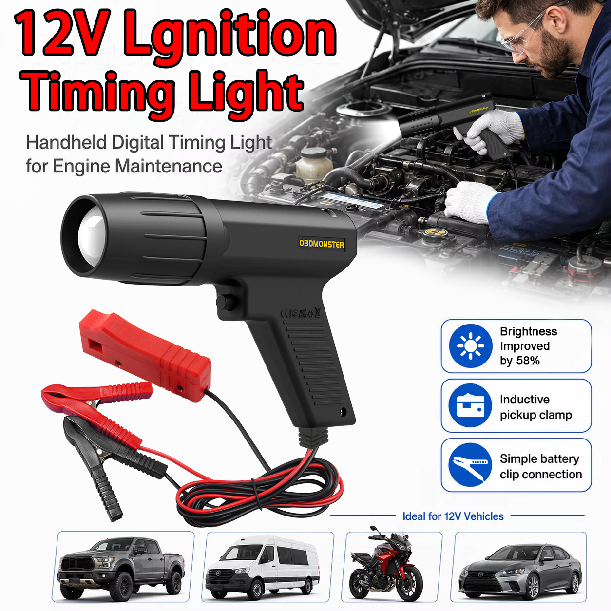 Timing Light Gun - Luz de Sincronização de Ignição Indutiva